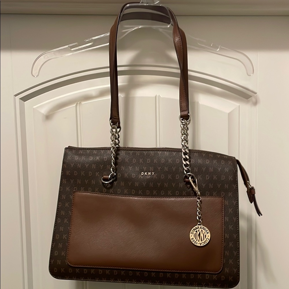 DKNY Brown Shoulder Bag with Chain-Link Straps